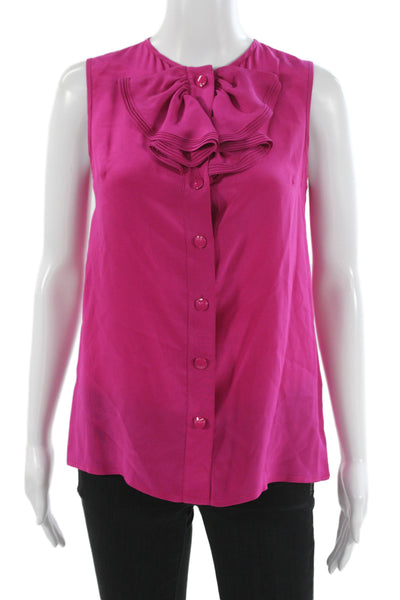 Tibi Women Basic Silk Sleeveless Round Neck Pink Blouse Size 2