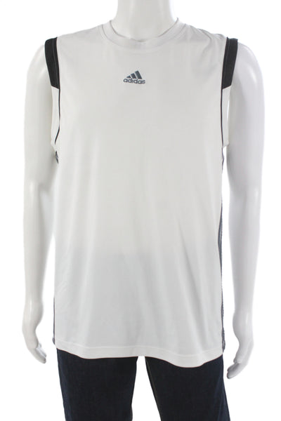 Adidas Mens White Basic Sleeveless Tank Crew Neck 100% Polyester Size M