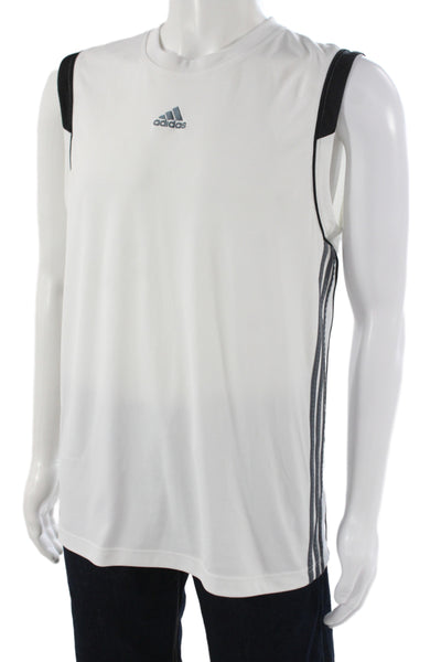 Adidas Mens White Basic Sleeveless Tank Crew Neck 100% Polyester Size M