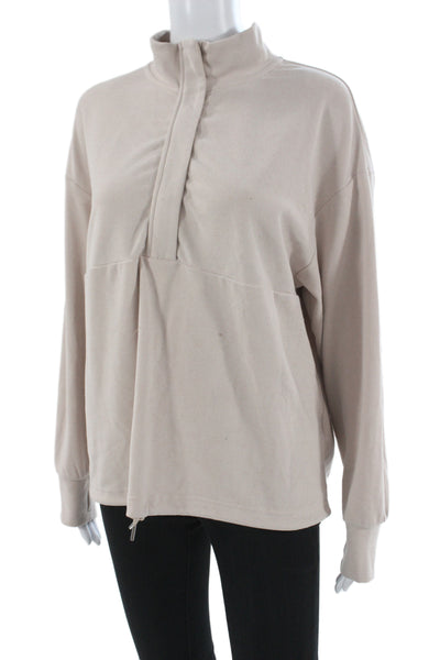 Varley Women High Neck Pullover Beige Polyester Blend Long Sleeve Size S
