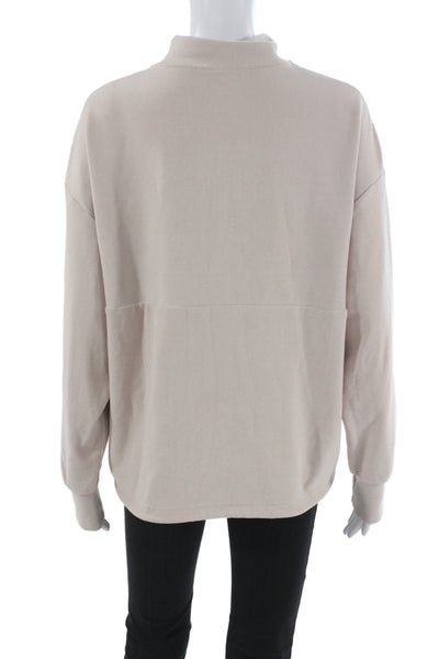 Varley Women High Neck Pullover Beige Polyester Blend Long Sleeve Size S