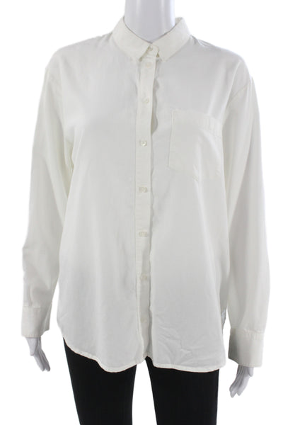 Madewell Women Collared Long Sleeve Basic Button-Up White 60% Cotton Size S