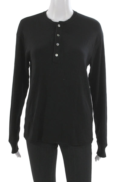 Donni Womens Henley Long Sleeve Black Cotton Blend T-Shirt Size S
