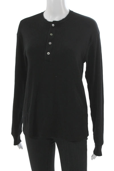 Donni Womens Henley Long Sleeve Black Cotton Blend T-Shirt Size S