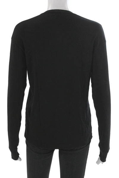 Donni Womens Henley Long Sleeve Black Cotton Blend T-Shirt Size S