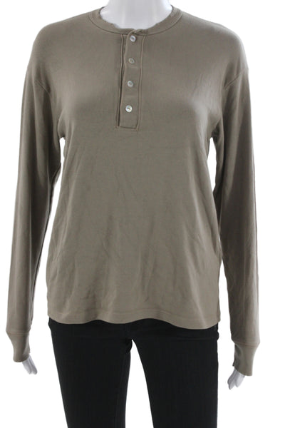 Donni Women Brown Henley Long Sleeve Basic T Shirt Size S