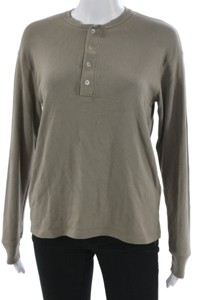 Donni Women Brown Henley Long Sleeve Basic T Shirt Size S