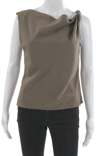 MNG Women Brown Cowl Neck Sleeveless Basic Viscose Zip Blouse Size M