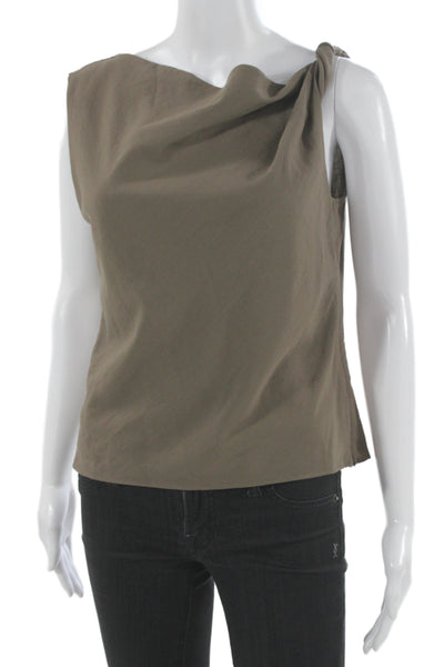 MNG Women Brown Cowl Neck Sleeveless Basic Viscose Zip Blouse Size M