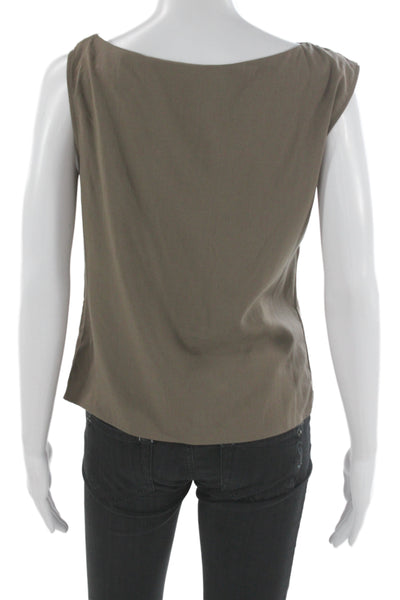 MNG Women Brown Cowl Neck Sleeveless Basic Viscose Zip Blouse Size M