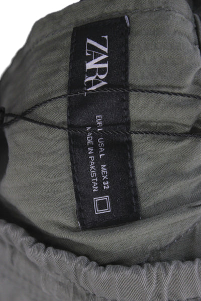 Zara Mens Green Cotton Blend Jogger Pants Drawstring Size L