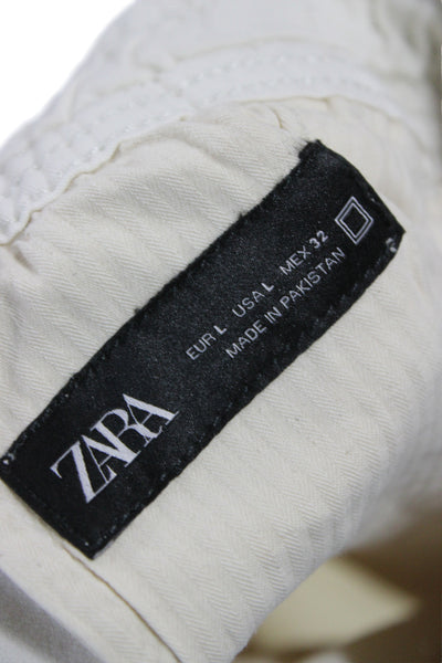 Zara Mens Jogger Pants Ivory Cotton Drawstring Size L