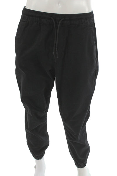 Zara Mens Jogger Pants Black Drawstring 97% Cotton Size L