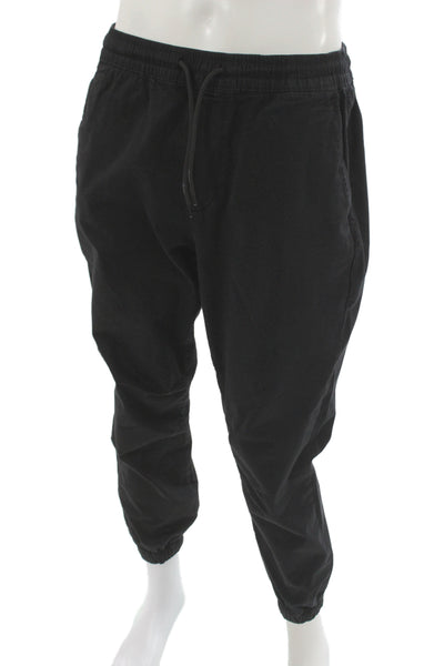Zara Mens Jogger Pants Black Drawstring 97% Cotton Size L