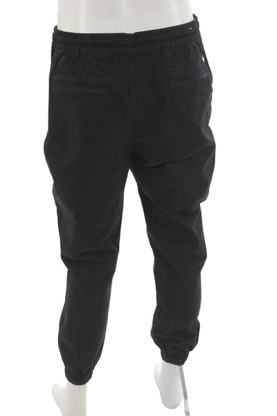 Zara Mens Jogger Pants Black Drawstring 97% Cotton Size L