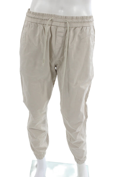 Zara Mens Jogger Pants Beige Cotton Blend Drawstring Casual Size L