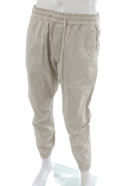 Zara Mens Jogger Pants Beige Cotton Blend Drawstring Casual Size L