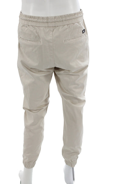 Zara Mens Jogger Pants Beige Cotton Blend Drawstring Casual Size L
