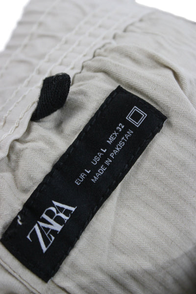 Zara Mens Jogger Pants Beige Cotton Blend Drawstring Casual Size L