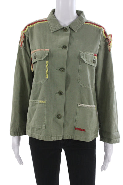 The Great Women Military Jacket Green Cotton Button Long Sleeve Size 0