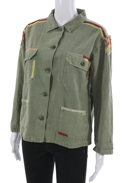 The Great Women Military Jacket Green Cotton Button Long Sleeve Size 0