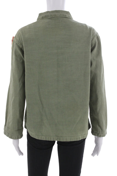 The Great Women Military Jacket Green Cotton Button Long Sleeve Size 0