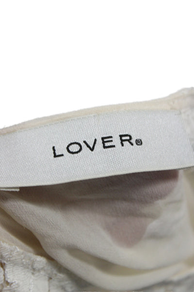 Lover Womens Basic Silk Blouse Ivory Round Neck Short Sleeve Button Size 4