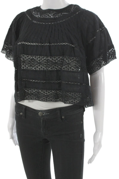 Love Shack Fancy Womens Cropped Black Cotton Blouse Size 0
