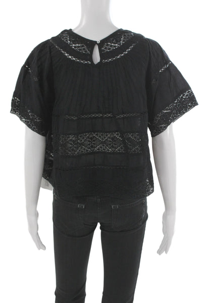 Love Shack Fancy Womens Cropped Black Cotton Blouse Size 0