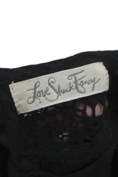 Love Shack Fancy Womens Cropped Black Cotton Blouse Size 0