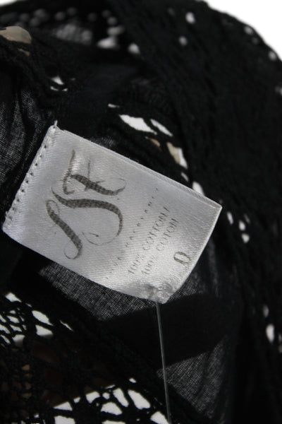 Love Shack Fancy Womens Cropped Black Cotton Blouse Size 0