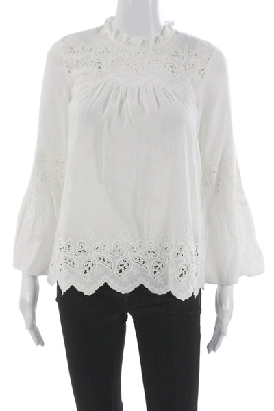 Ulla Johnson Womens White Cotton Blend High Neck Long Sleeve Blouse Zip Size 0