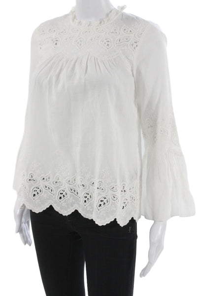 Ulla Johnson Womens White Cotton Blend High Neck Long Sleeve Blouse Zip Size 0