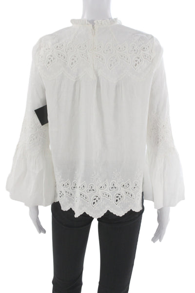 Ulla Johnson Womens White Cotton Blend High Neck Long Sleeve Blouse Zip Size 0