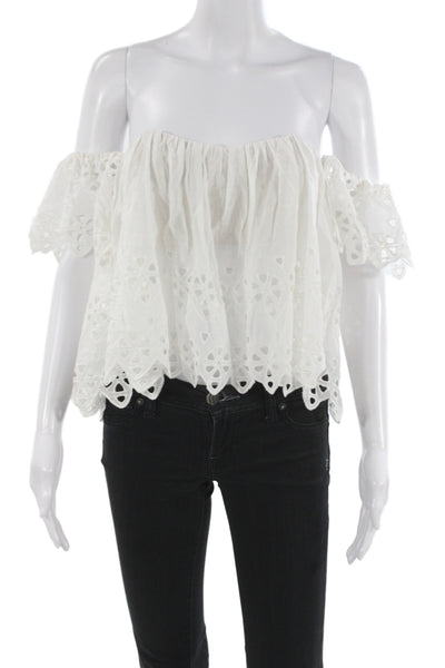 Stone Cold Fox Women Cropped Off Shoulder White Blouse Boho Zip Size 1