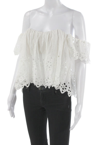 Stone Cold Fox Women Cropped Off Shoulder White Blouse Boho Zip Size 1