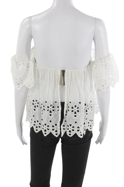 Stone Cold Fox Women Cropped Off Shoulder White Blouse Boho Zip Size 1