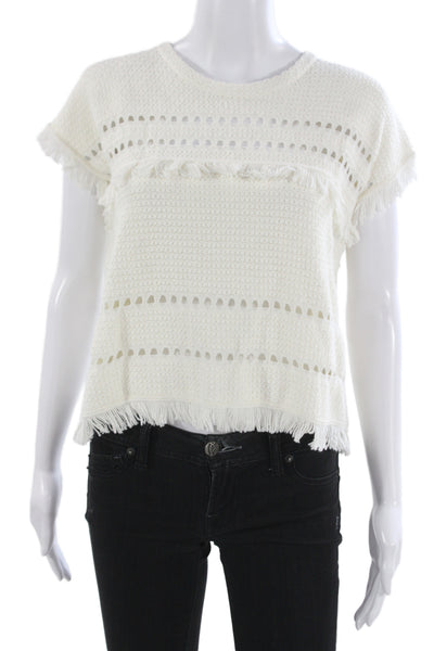 Madewell Women White Cotton Blend Basic T-Shirt Crew Neck Cap Sleeve Size XS