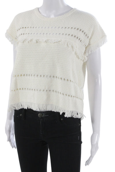 Madewell Women White Cotton Blend Basic T-Shirt Crew Neck Cap Sleeve Size XS