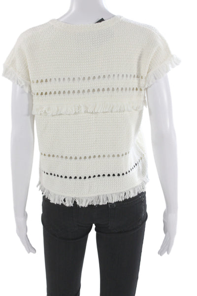 Madewell Women White Cotton Blend Basic T-Shirt Crew Neck Cap Sleeve Size XS