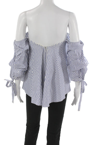 Caroline Constas Women Blue Striped Off Shoulder 3/4 Sleeve Blouse Size XS