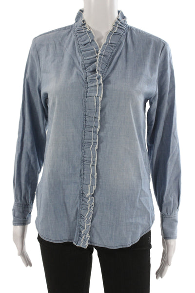 Isabel Marant Etoile Women Blue Collared Longsleeve Button-Up Blouse Size 36
