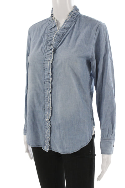 Isabel Marant Etoile Women Blue Collared Longsleeve Button-Up Blouse Size 36