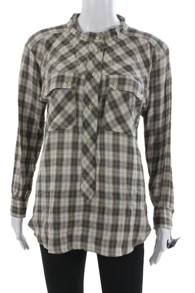 Isabel Marant Etoile Women Tunic Plaid Collared Button Long Sleeve Brown Size 0