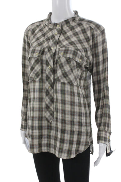 Isabel Marant Etoile Women Tunic Plaid Collared Button Long Sleeve Brown Size 0