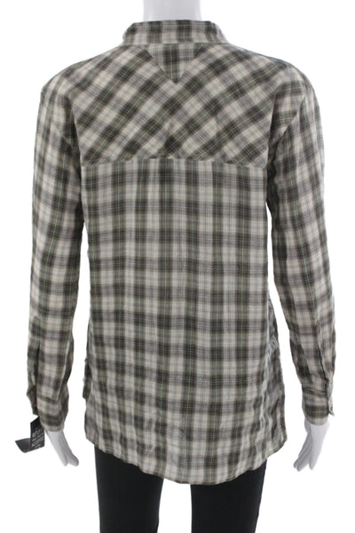 Isabel Marant Etoile Women Tunic Plaid Collared Button Long Sleeve Brown Size 0