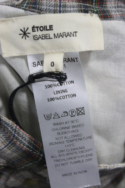 Isabel Marant Etoile Women Tunic Plaid Collared Button Long Sleeve Brown Size 0