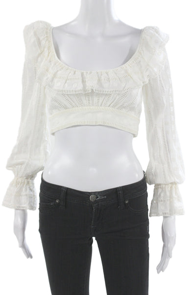 Zimmermann Womens Cropped Off Shoulder Polka Dot Blouse Long Sleeve Size 0