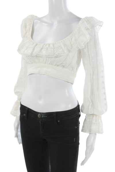 Zimmermann Womens Cropped Off Shoulder Polka Dot Blouse Long Sleeve Size 0