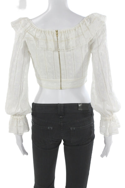 Zimmermann Womens Cropped Off Shoulder Polka Dot Blouse Long Sleeve Size 0